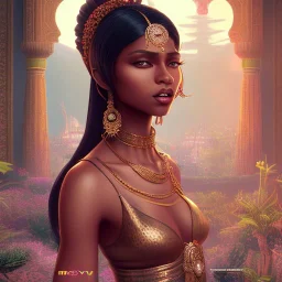 fantasy setting, insanely detailed, dark-skinned woman, indian, black hair