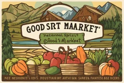 Sticker for a farmer's market done in a national parks sticker style, Text "Good Spirit Market"