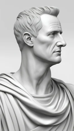 a Highly detailed photorealistic portrait of Julius Caesar, profil standing in full sized, 3d T-Pose character, a plain white background