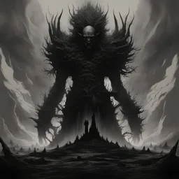 Generate a visually striking artwork that depicts 'Abaddon' as a formidable and malevolent entity, drawing inspiration from dark mythology and biblical references. Incorporate elements of chaos, destruction, and a foreboding atmosphere, while highlighting Abaddon's menacing presence and otherworldly power. in the style of glitch