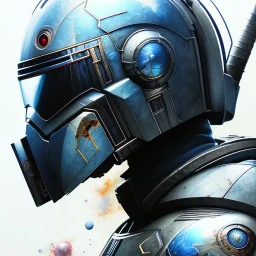 photorealistic jango fett helmet, illustration by <agnes cecile> <Yoji Shinkawa>, natural tones, ornate and intricate detail , soft smooth lighting, soft blue and silver colors,