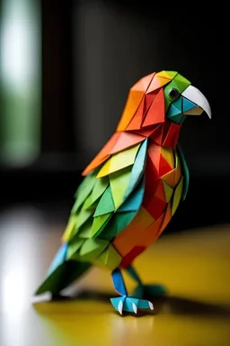 an oragami parrot in a real world