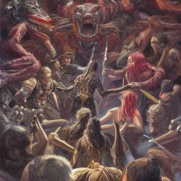 A scene from Ragnarok where the army of demons and gods are facing each other، high details hd hyper realistic high quality art by Greg rutkowaski