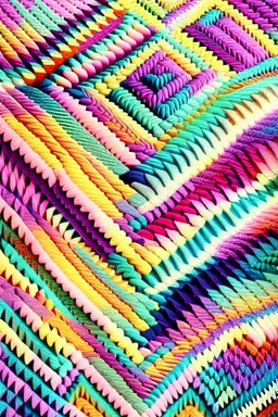 Day dawning skin crawling; insanely detailed zigzag quilt made of alternating colors of yarn; colorful; pastels