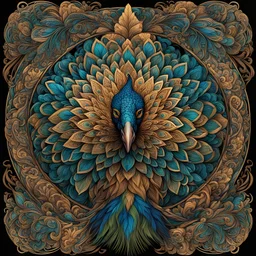 celtic peacock's head and feathers I centered | symmetrical | key visual | intricate | highly detailed | iconic | precise lineart | vibrant and natural all round colors | comprehensive cinematic | alphonse mucha style illustration I very high resolution | sharp focus | poster | no watermarks I plain black background I image to fit within the square