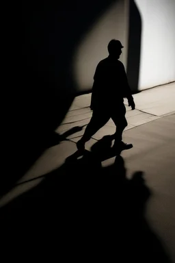a distressing, haunting image of a person walking whose shadow is a monster