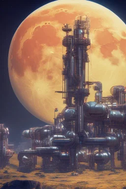 industrial moon colony, 8k, colorful, luminous