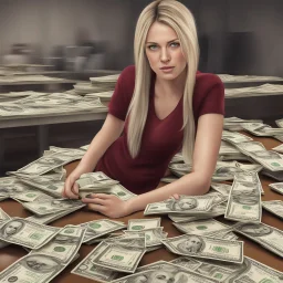 photorealistic women takes money for healinger