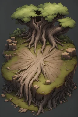 giant tree stump with roots, view from above for dungeondraft map