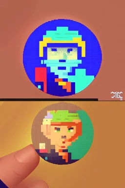 A tiny work of art in the palm of your hand - a coin with the visage of a pixel art character.each contour chosen with care, this masterpiece the essence of retro gaming nostalgia in a single glance.theblocky design of the character's head is a testament to the beauty that can be found in simplicity