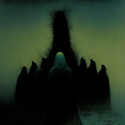 malignancy of nightmares as faceless heads on the Human Misery scale, Style by Zdzislaw Beksinski and Stephen Gammell and Colin McCahon, dark colors, surreal horror art, nightmarish atmosphere, dynamic composition, sfumato, based on the imagery of Zdzislaw Beksinski