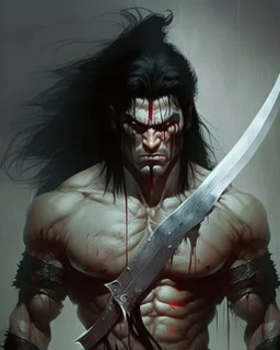 human berserker meaty black hair longsword