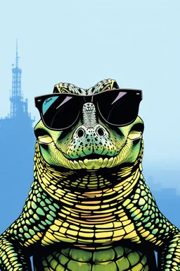 crocodile with sunglasses in the style of warhol