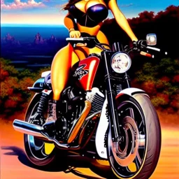 portrait of busty beautiful 'Female Rider on Akira's Bike',painting by Earl Norem, simon Bisley, evan lee, 86-86, oil on canvas, cinematic composition, extreme detail,fit full head inside picture,8k