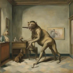 a chimera in a subliminal room, a chimera in a subliminal room, depicted by balthus