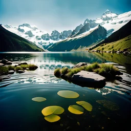 Sublime foto close-up Kodak Portra 160, dream-core, liminal, odd-core, alta definizione di un lago, monti, decal, bas-relief, abeti Alps, collage art, d sublime, splimapys, acqua nera riflette un sole nero circonda il lago, alghe, hypermaximalist, Henri Rousseau style, strangeness, intricate, hypnotic, obsessive, 8k, deep 3d field, very accentuated details of the rocks and shtn, eerie, artistic photo, shot on Hasselblad, large format film, medium format film