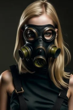 Blonde woman with gas mask
