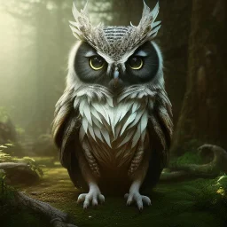 intricate details, realistic, octane, unreal engine, portrait, natural lighting,zoomed out + portrait, volumetric lighting, shiny,extreme detail, Photorealism, High detail, Hyper realistic Owl in forest, macro lens blur,abstract paint, sharp,ef 85mm 5.6, focus, trending by artstation