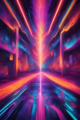 "Neon Pulse: Electric Reverie" is a dynamic and electrifying portrayal of the pulsating energy and vibrant atmosphere found within the heart of a futuristic nightclub. Bold strokes of neon hues streak across the canvas, casting the scene in an intense, kaleidoscopic glow that ignites the senses and commands attention.