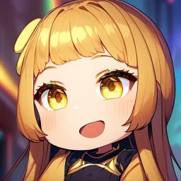 Clear focus, High resolution,a anime kid, roughline skecth, cute, cartoony style, brown long hair, yellow eyes, 1 yellow streak in hair, Half Chibi