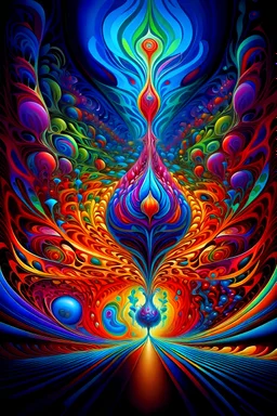 a painting of vibrant totem, a digital rendering, inspired by Agnes Lawrence Pelton, psychedelic art, swirly liquid fluid abstract art, shusei nagaoka, color film still 1 9 7 7, deepdream cosmic, mana flowing around it, fractal of scary dirac equations