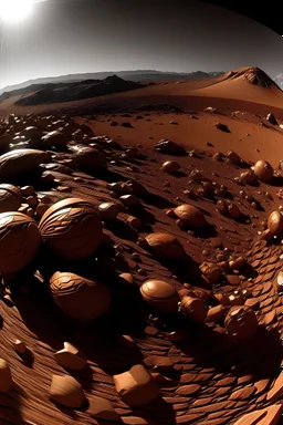 Plano amplio de la superficie del planeta marte, a donde hay un marciano con expresión pícara con lentes de sol, fumando y tocando una conga. Estilo pixel art