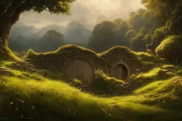 the shire, beautiful scenery landscape, lord of the rings, highly detailed, perfect lighting, perfect composition, 4 k, artgerm, derek zabrocki, greg rutkowski