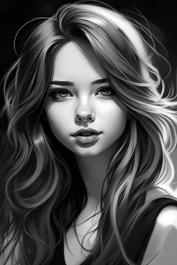 Drawin beautiful girl Black and white