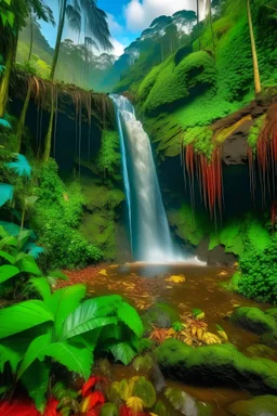 cataratas en medio de la selva formando una olla, tierra colorada abundante vegetacion