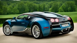 A luxurious (((fusion of a bmw and bugatti veyron))), its sleek contours and opulent details blending seamlessly together, rear view