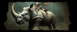 3d airbrush render, full body of rhino troll badger warrior priest , pinhole cam, airbrush 3d rendering, in the style of Titian and Rembrandt , torn edges on border