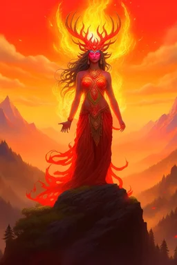 a fire spirit goddess on a mountain