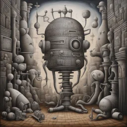 Quirky surreal Reality, by Phlegm, Afshar, robotic philosophers, abstract, acrylics