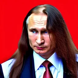 wide angle photography of Putin with long hair 80s style