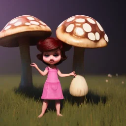 Mushroom head girl in mushroom unreal 5, octane render, cinema4d, redshift render, hyper realistic, cenematic, vibrancy, synthwave, retouch, centered, dynamic lighting, dramatic lighting, 4k, highly detailed, attractive beautiful, realistic, epic composition, holographic,