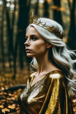 Woman queen gold silver hair nature forest