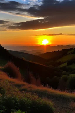 fantastyczny krajobraz z zachodem słońca nad doliną
