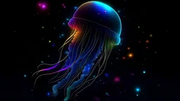 comic style, cosmic jellyfish in deep space, stars in background, neon colors, deep profound dark, 4k