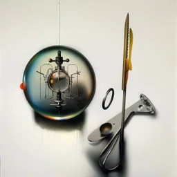 Soap Bubble,complex surgical instruments mixed with musicial instruments,minimalism,Painting By Adrian Ghenie, Rene Magritte, Basquiat ,Salvador Dali, Lucian Freud, Jan Van Eyck