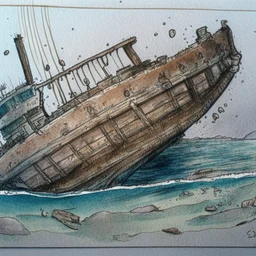 Artmarker, copic marker drawing of a sunken ship.