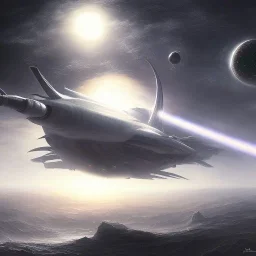 Charcoal painting, alien invasion, futuristic space craft, blazing sun,