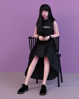 Billie Eilish, sitting on a chair, Black Short Dress, high detail, realistic