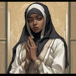 dark art about a muslim female who is conflicted about her desires, anime aesthetic, highly detailed, sharp, sharp focus, illustration, in the style of studio ghibli, j, c, leyendecker, artgerm,