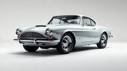 Retro sport classic car concept, inspired by 1970s design, chrome bumpers, round headlights, low profile, smooth curves, clean 3/4 view, studio background, full body visible, ray traced lighting, cinematic render, glossy paint, high detail
