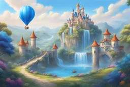 Fantasy world in simple cartoon Disney artstyle , blue and white colors, baby theme, Balon, intricate details, highly detailed, neon eyes, high details, detailed portrait, masterpiece,ultra detailed, ultra quality