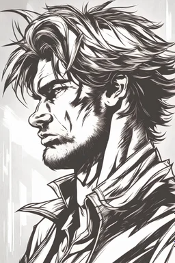 man with scruffy hair, stubble and a judgmental look on his face comic book style