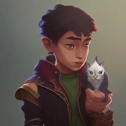 Portrait of a wizard kid with his pet familiar by Nick Harris