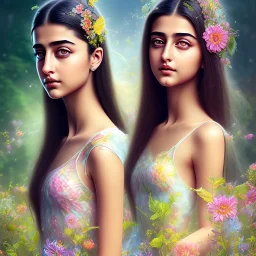 ananya pandey ,bright fairy, beautiful portrait, flowery landscape