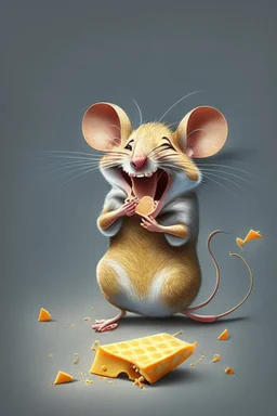 Design of a mouse eating cheese and laughing