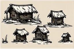 old Russian huts sprite sheet for 2d horizontal platformer